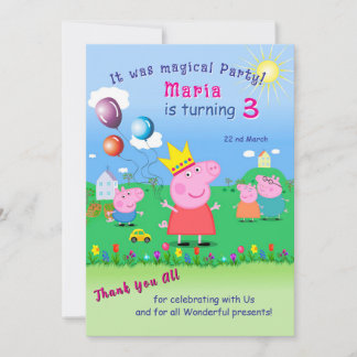 Cute Pink Pig Birthday Party Thank You Card