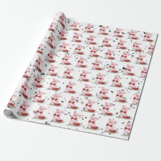 Cute Pink Pig Bowtie Watermelon Pattern Terrazzo