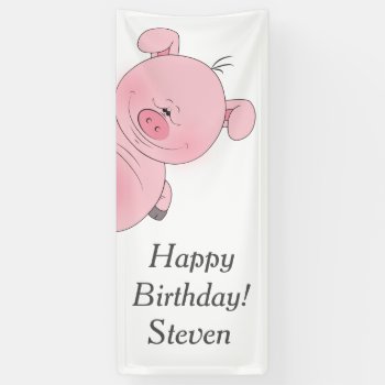 Cute Pink Pig Cartoon Banner by HeeHeeCreations at Zazzle