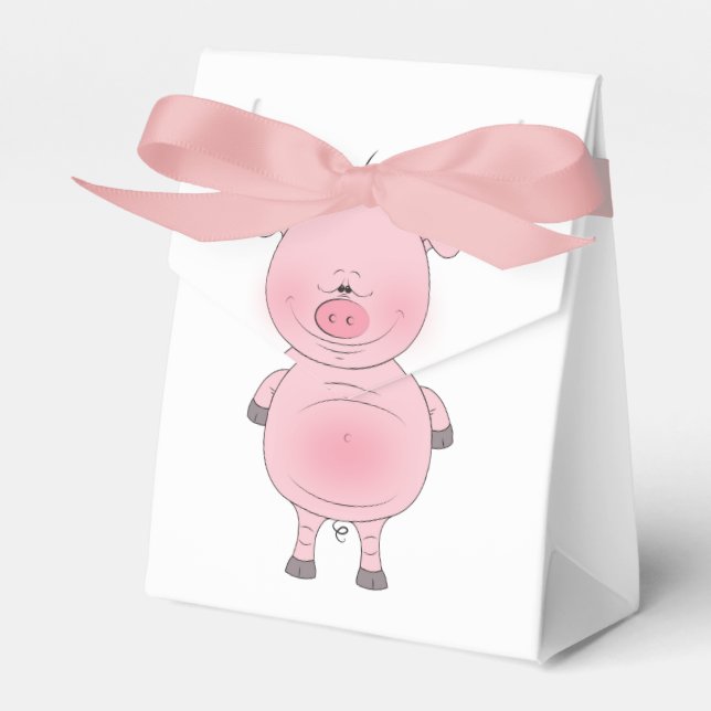 Cute Pink Pig Cartoon Favor Boxes (Front Side)