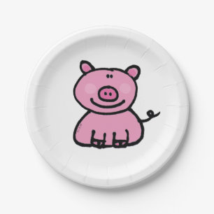 Cute Pink Pig Cartoon Paper Plates