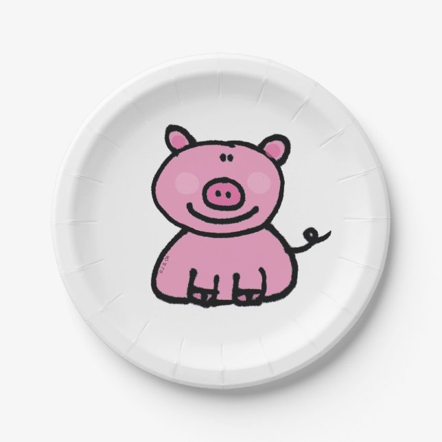 Cute Pink Pig Cartoon Paper Plates (Front)