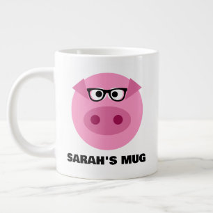 Cute pink pig cartoon with glasses funny custom giant coffee mug