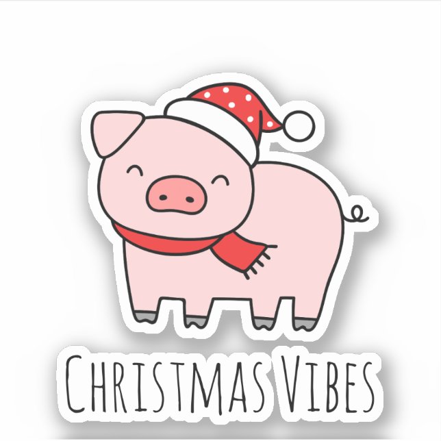 Cute Pink Pig Christmas Vibes Minimalist Sticker (Front)