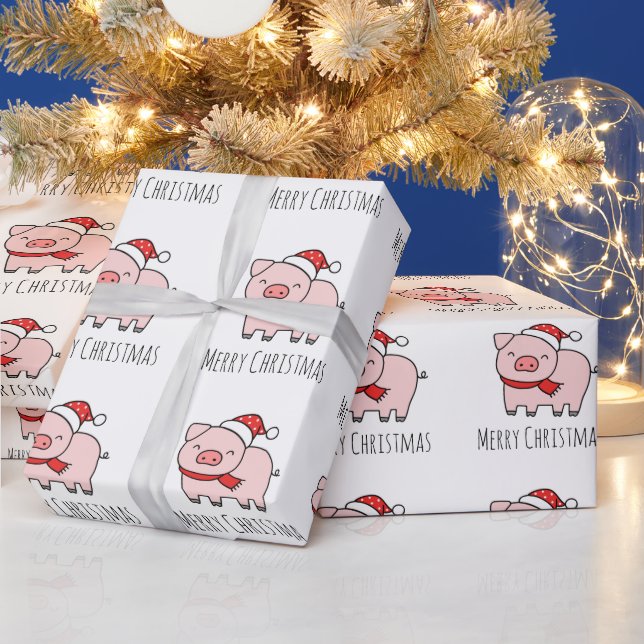Cute Pink Pig Christmas Vibes Minimalist Wrapping Paper (Holidays)