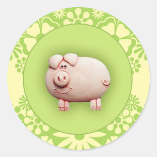 Cute Pink Pig Classic Round Sticker
