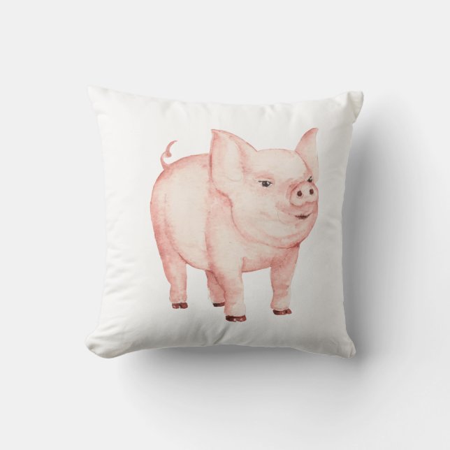 Cute Pink Pig Country Farmer Farm Gift Throw Pillow (Front)