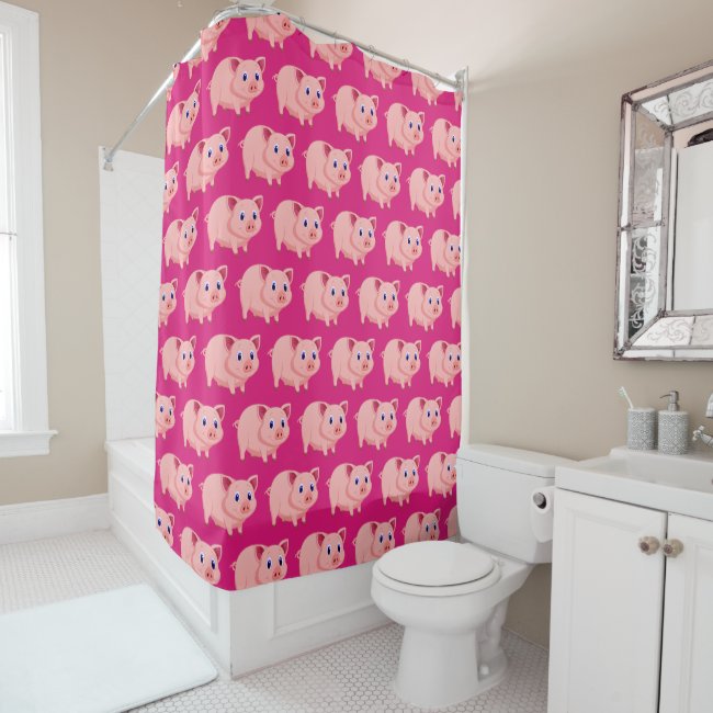 Cute Pink Pig Design Shower Curtain