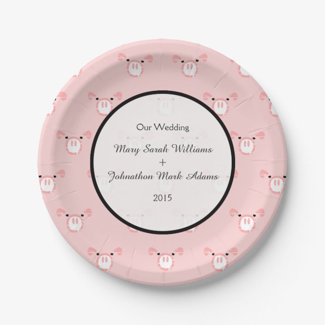 Cute Pink Pig Face Pattern Fun Wedding Keepsake Paper Plates (Front)