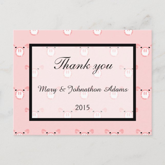 Cute Pink Pig Face Pattern Fun Wedding Thank you Postcard (Front)