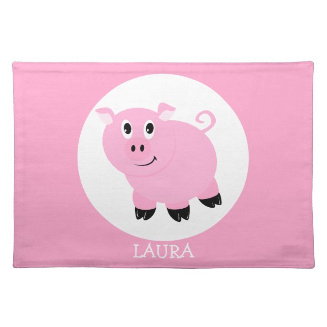 Cute Pink Pig Girls Personalized Placemat (Front)