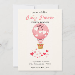 Cute Pink Pig Hot Air Balloon Baby Shower Invitation