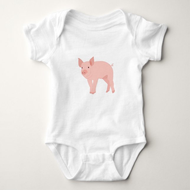 Cute Pink Pig Illustration Baby Bodysuit (Front)