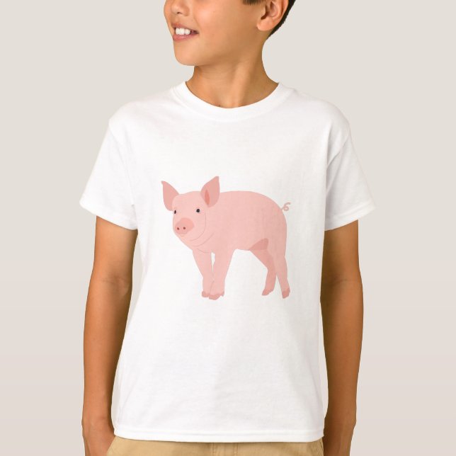 Cute Pink Pig Illustration T-Shirt (Front)