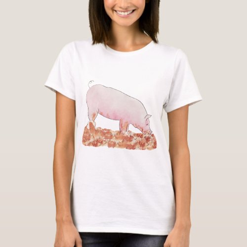 Cute Pink Pig in Mud Funny Farm Animal Art Humor T_Shirt