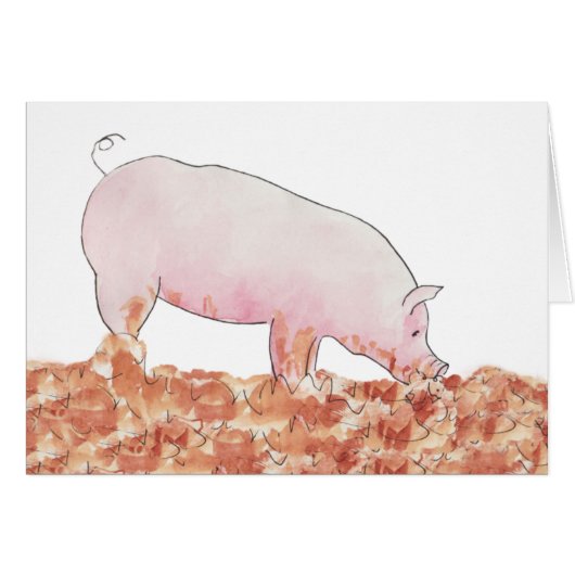 Cute Pink Pig in Mud Funny Watercolour Animal Art (Front Horizontal)