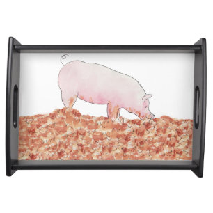 Cute Pink Pig in Mud Funny Watercolour Animal Art Serving Tray
