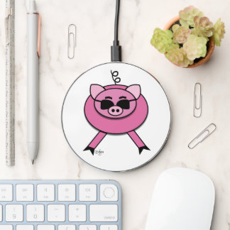 Cute Pink Pig in Sunglasses Wireless Charger