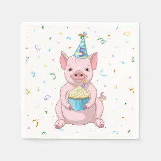Cute Pink Pig Kids Birthday Party Animal Cake Hat Napkins