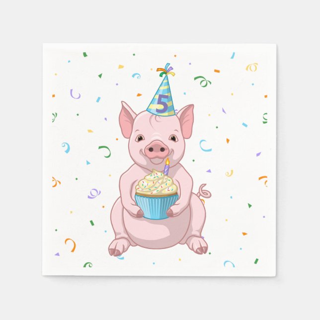 Cute Pink Pig Kids Birthday Party Animal Cake Hat Napkins (Front)