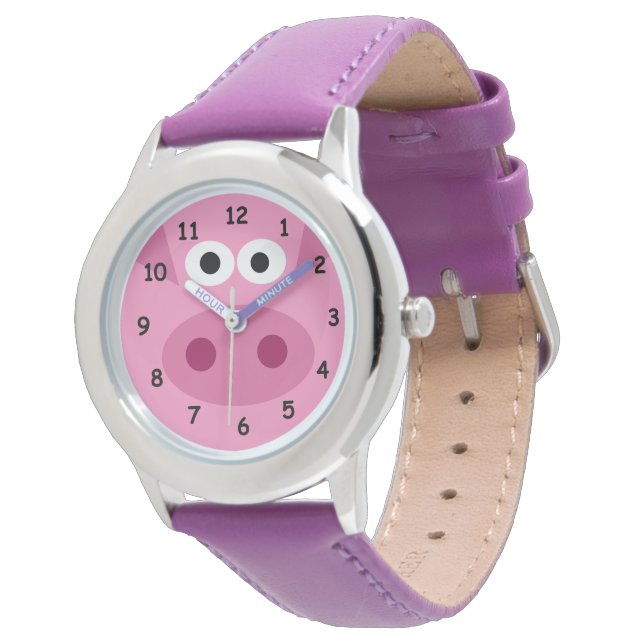 Cute pink pig kid's watch gift for Birthday girl (Angled)