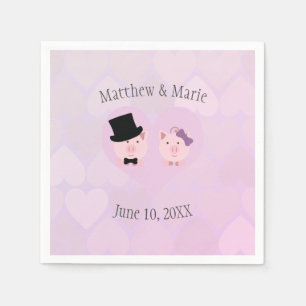 Cute Pink Pig Love Heart pattern background Napkins