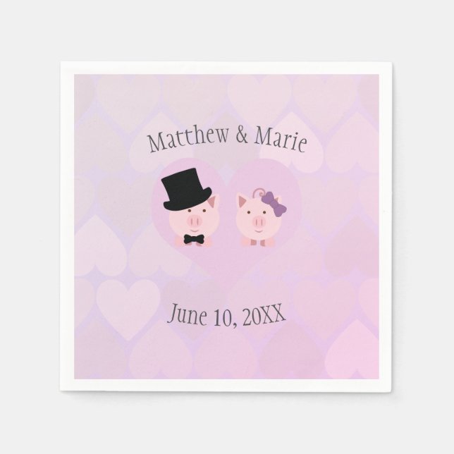 Cute Pink Pig Love Heart pattern background Napkins (Front)