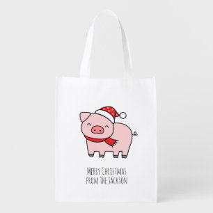 Cute Pink Pig Merry Christmas Minimalist Gift Bag