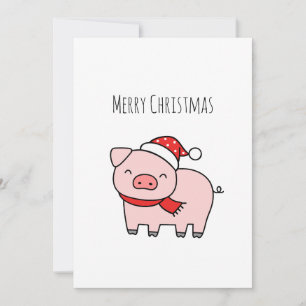 Cute Pink Pig Merry Christmas Minimalist Holiday Card