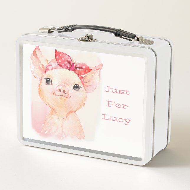 Cute Pink Pig Metal Lunch Box (Front)