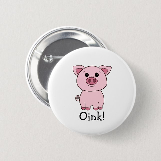 Cute Pink Pig Oink! Farm Animal Button (Front & Back)