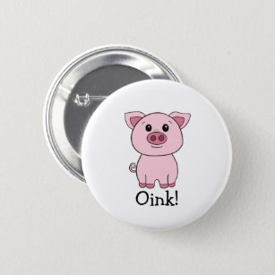 Cute Pink Pig Oink! Farm Animal Button