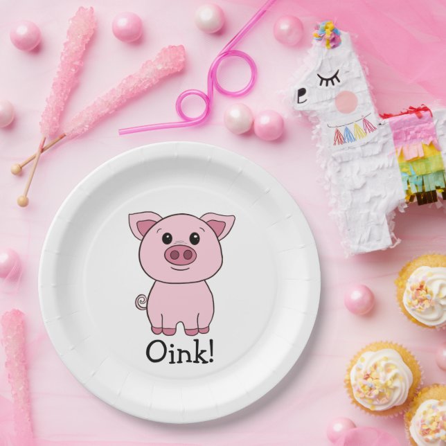 Cute Pink Pig Oink! Farm Animal Paper Plates (Party)