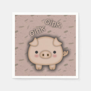 Cute Pink Pig Oink Pink Background Napkins