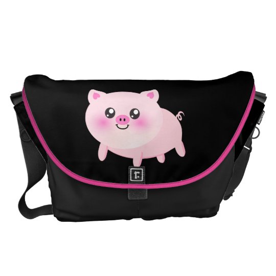 Cute Pink Pig on Black Courier Bag
