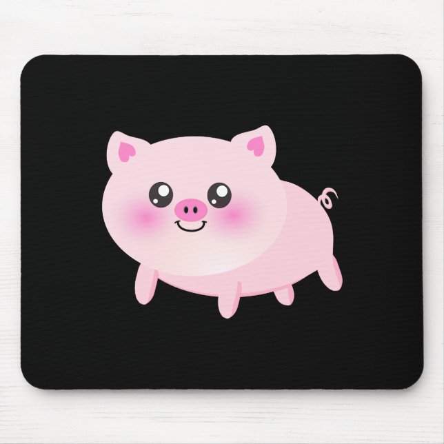 Cute Pink Pig on Black Mouse Pad (Front)