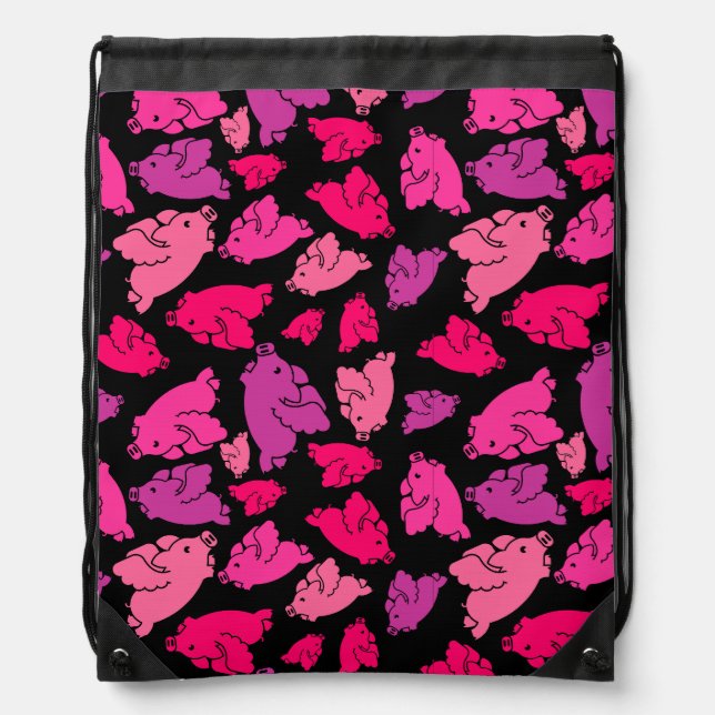 Cute Pink Pig Pattern Drawstring Bag (Front)