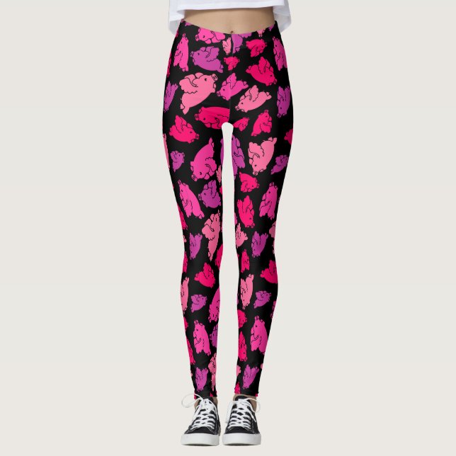 Cute Pink Pig Pattern Leggings (Front)