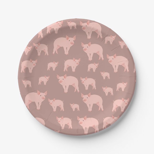 Cute Pink Pig Pattern Paper Plates (Front)