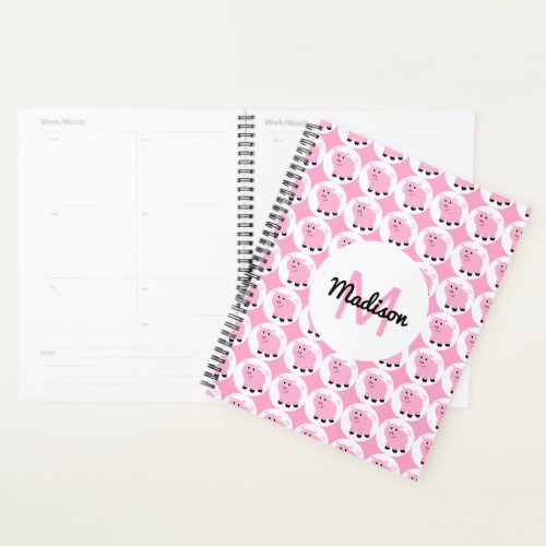 Cute Pink Pig Pattern Personalized Adorable Animal Planner