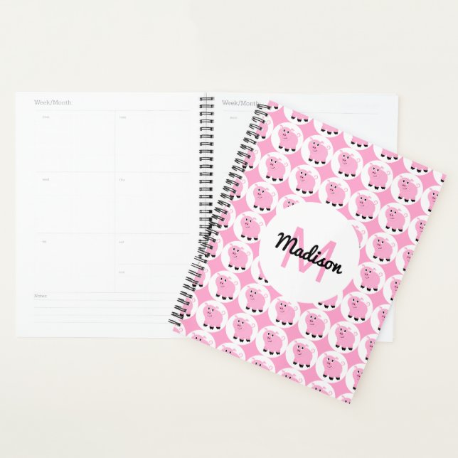 Cute Pink Pig Pattern Personalized Adorable Animal Planner (Display)