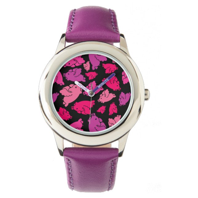 Cute Pink Pig Pattern Watch (Front)
