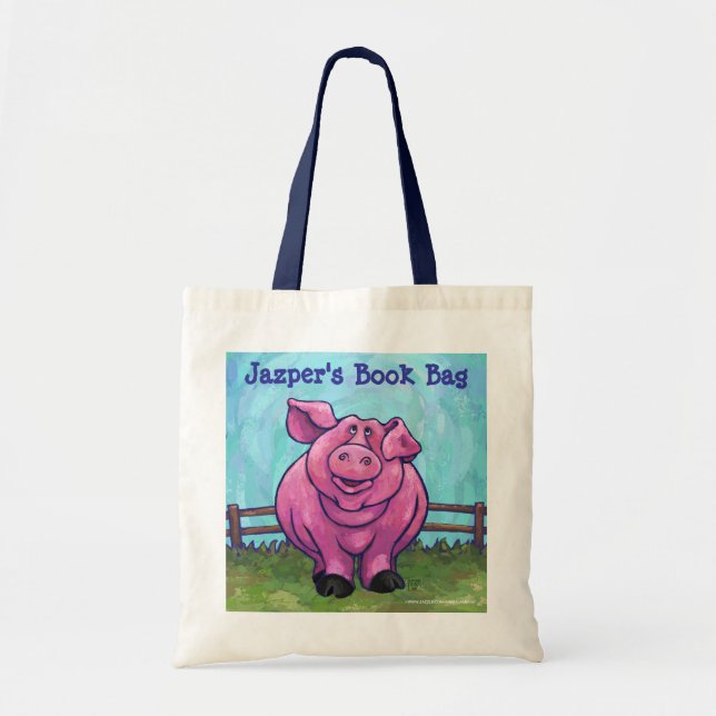 Cute Pink Pig Personalized Book Bag (Front)