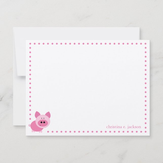 Cute Pink Pig Personalized Note Card (Front)