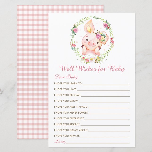 Cute Pink Pig Piglet Well Wishes for Baby Game (Front/Back)