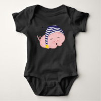 Cute Pink Pig Sleeping in Nightcap