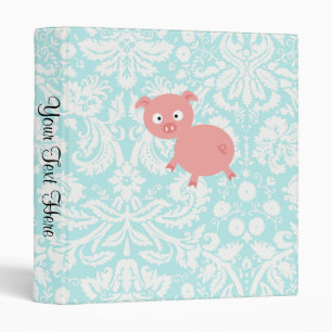 Cute Pink Pig; Teal Damask Binder