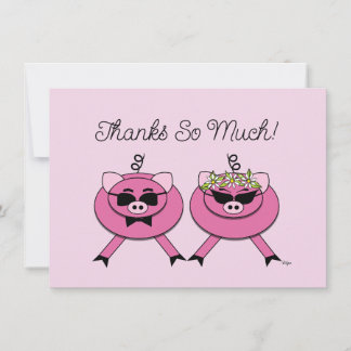 Cute Pink Pig Wedding Couple | Back Photo Thank You Card