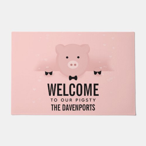 Cute Pink Pig Welcome to our Pigsty Doormat