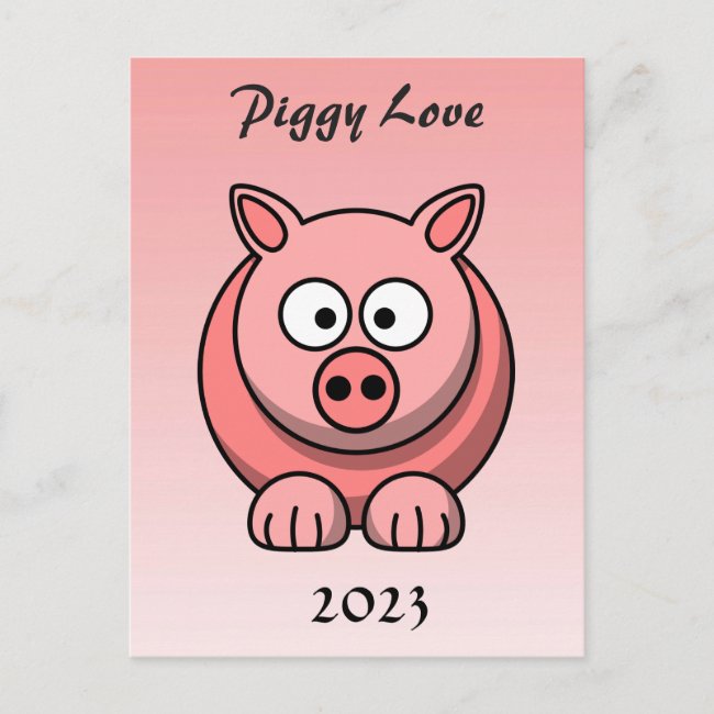Cute Pink Pig with 2023 Calendar on Back Postcard
